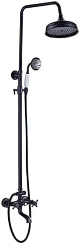 TECKI Dual Handle Bath Shower Set with Black Brass 8 Showerhead and Handshower