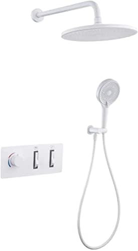 White Wall Mounted Shower Faucet Set with Rain and Handheld Heads