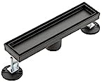 12 Inch Linear Shower Drain with Matte Black Hair Strainer 1