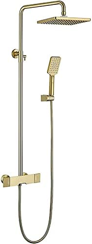 Brushed Gold Shower System Set with Adjustable Height and 3-Setting Handheld Shower