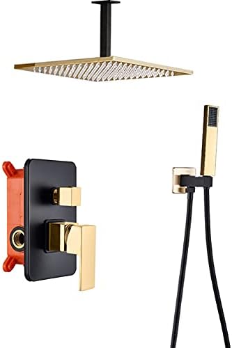 Black Gold Shower Faucet Set with Rain and Handheld Shower
