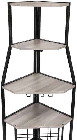 5-Tier Corner Wine Rack with Glass Holders Grey