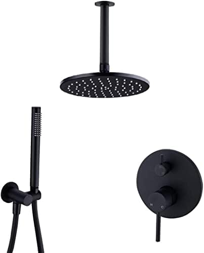 Brass Black Ceiling Mounted Diverter Shower Set with Rainfall and Handheld Shower