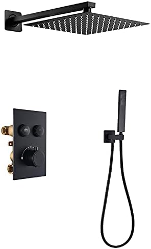 Black Rain Shower System with Brass Thermostatic Faucet Set