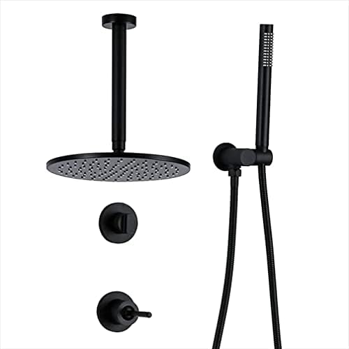 Brass Matte Black Concealed Shower Mixer Set with Rain and Handheld Showers