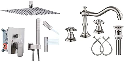 Gotonovo 12 Square Ceiling Mount Shower Faucet with 2-in-1 Handheld