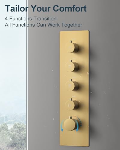 GRANDJOY Brushed Gold Thermostatic Shower System