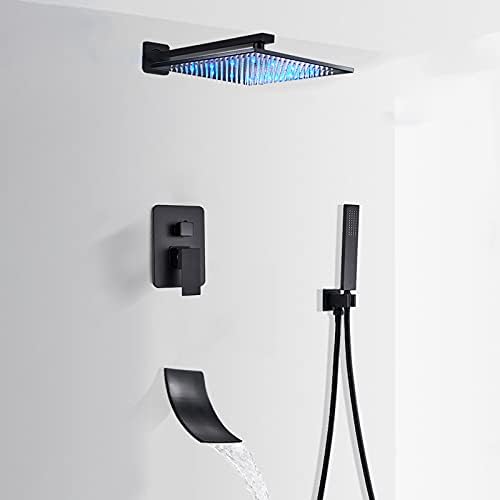 LED Shower Head Set with Waterfall Tub Spout and Handheld Shower