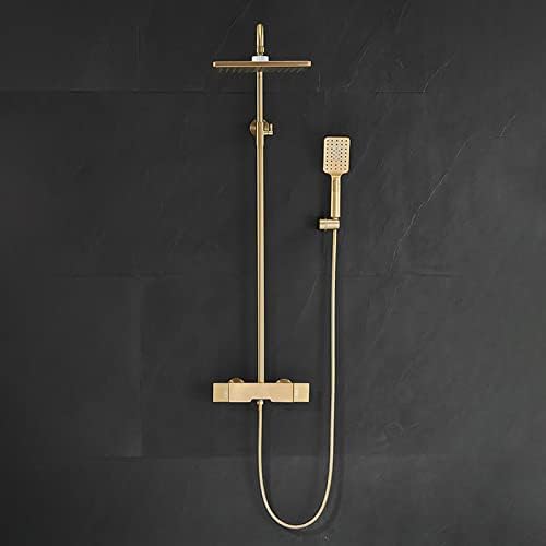 Brushed Gold Shower System Set with Adjustable Height and 3-Setting Handheld Shower