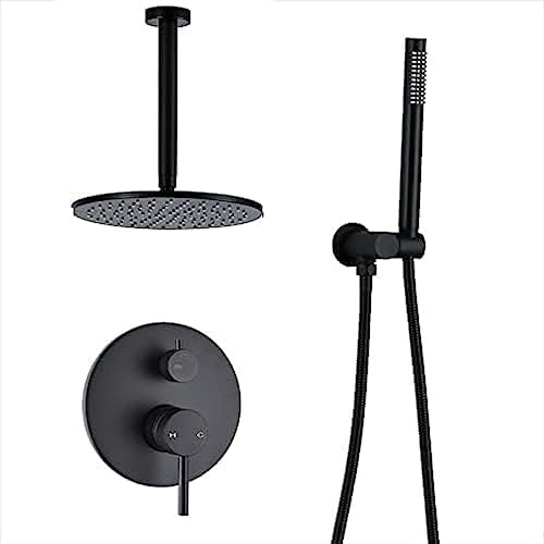 Brass Black Shower Set with Rain and Handheld Spray