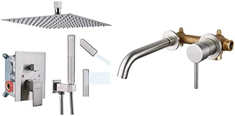 Ceiling Mount Shower Faucet with 12 Square Showerhead and Handheld