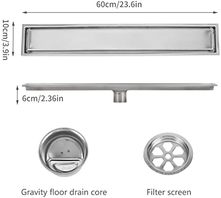 Awagas Linear Shower Drain 24 Inch 304 Stainless Steel