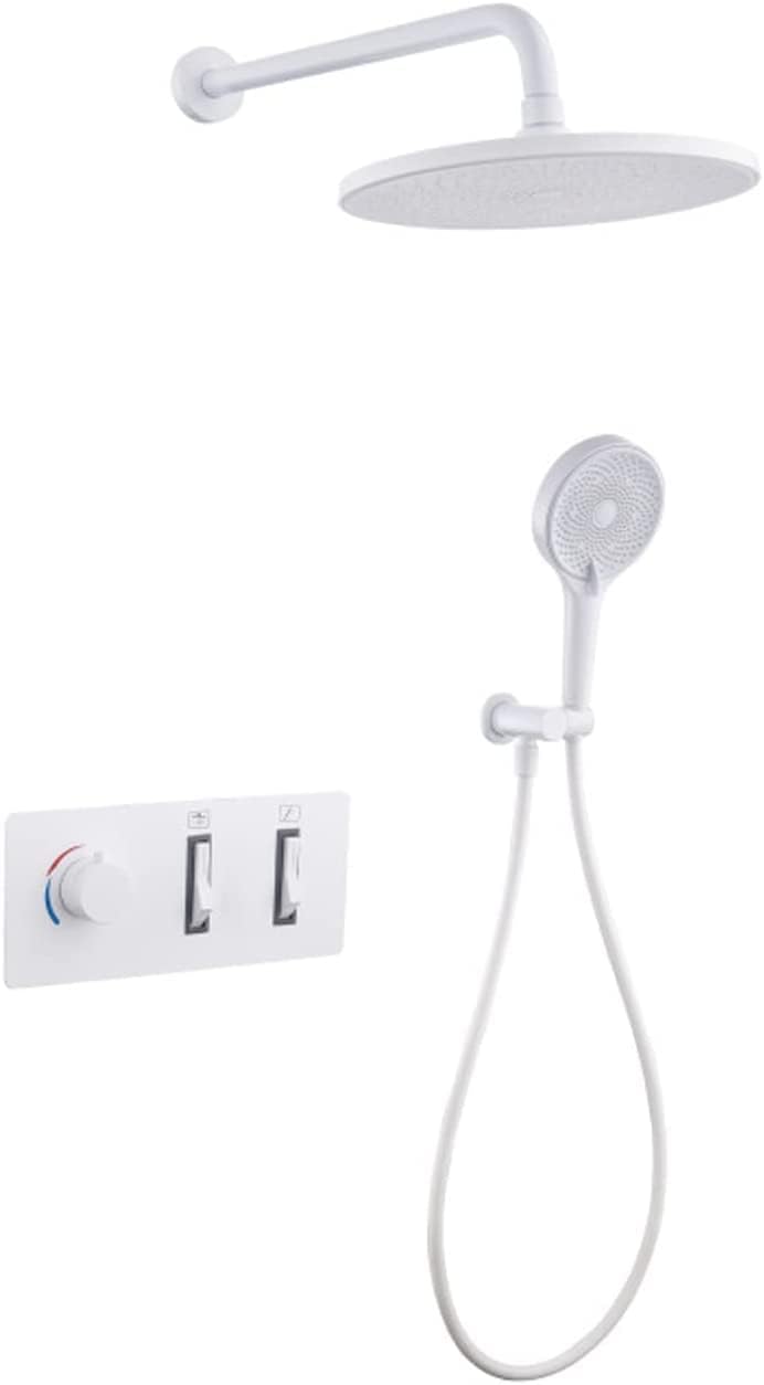 White Wall Mounted Shower Faucet Set with Rain and Handheld Heads