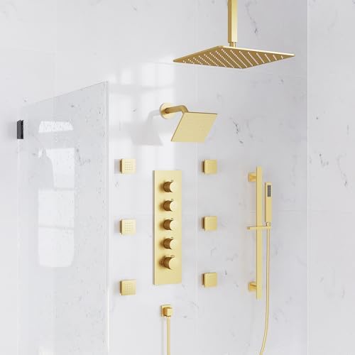 GRANDJOY Brushed Gold Thermostatic Shower System