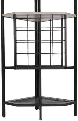 5-Tier Corner Wine Rack with Glass Holders Grey