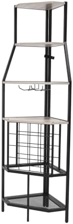 5-Tier Corner Wine Rack with Glass Holders Grey
