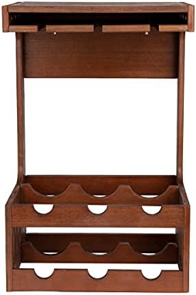 Mind Reader Wall-Mounted Wine Rack with Glasses 6-Bottle Capacity Brown