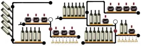 Industrial Style Wall-Mounted Wine Rack with Iron Pipe and Wood Panels