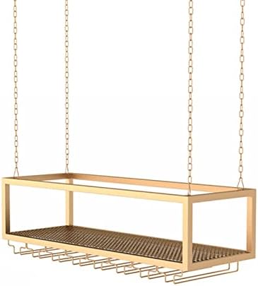 Iron Art Ceiling Wine Rack with Adjustable Chain and Glass Storage