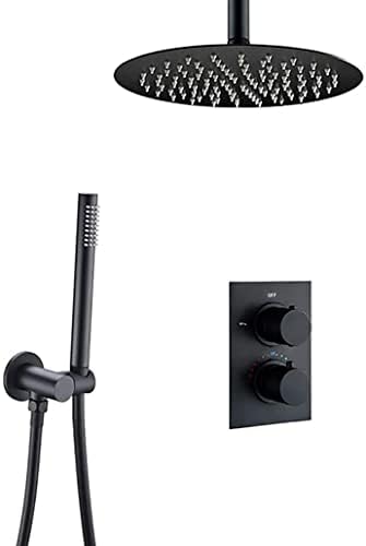 Luxury Matte Black Thermostatic Shower Set with Handheld and Rainfall Heads
