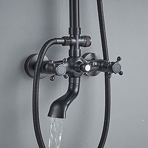 TECKI Dual Handle Bath Shower Set Black Brass 8 Rainfall System