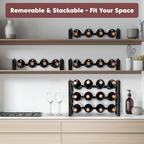Stackable Wine Rack 3 Tier Freestanding Metal Bottle Holder for Cabinet