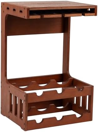 Mind Reader Wall-Mounted Wine Rack with Glasses 6-Bottle Capacity Brown