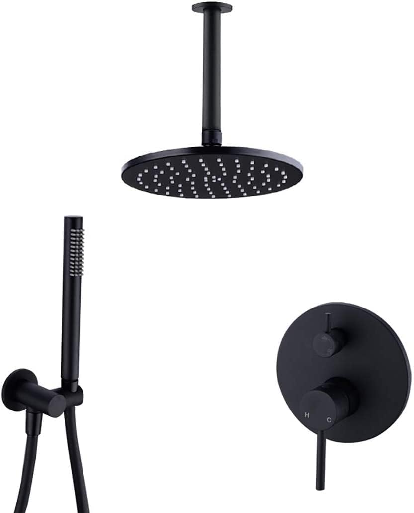Brass Black Ceiling Mounted Diverter Shower Set with Rainfall and Handheld Shower