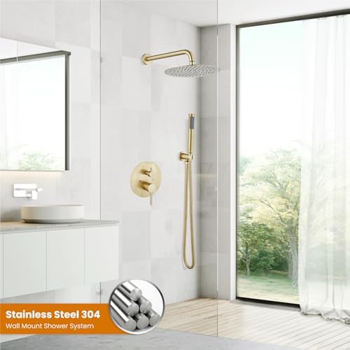 gotonovo Round Rain Showerhead with Handheld Spray and Rough In Valve