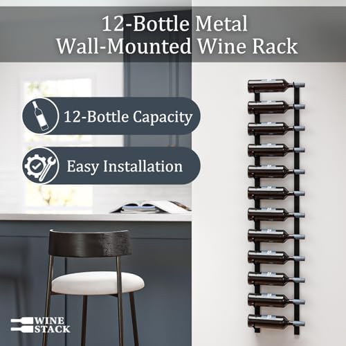 12-Bottle Black Metal Wall Wine Rack Modern Industrial Style