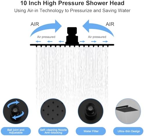 BWE Black Rain Shower System with Body Jets and Handheld Sprayer