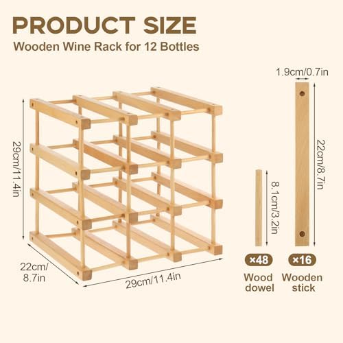 Wensdr 12-Bottle Beech Wood Wine Rack with Modular Design
