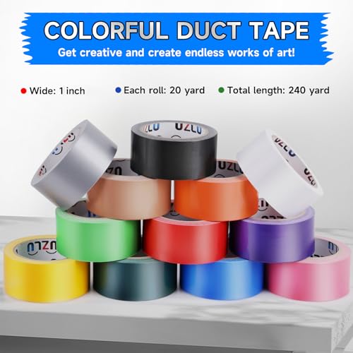 12PCS Rainbow Duct Tape Set 1In x 20Yd Heavy Duty