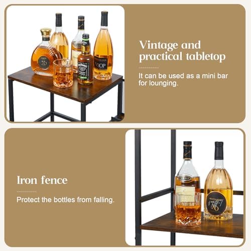 Hayexiha Freestanding 3-Tier Liquor Wine Cabinet with Fences