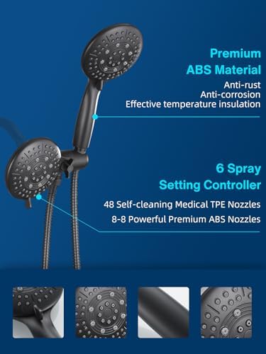 Cobbe 48-Setting 3-Way Shower Head Combo - Black 1