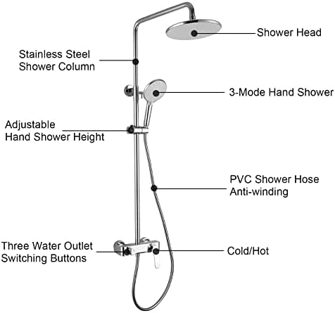 uhyOHF Round Shower Head 3-Mode Handheld System