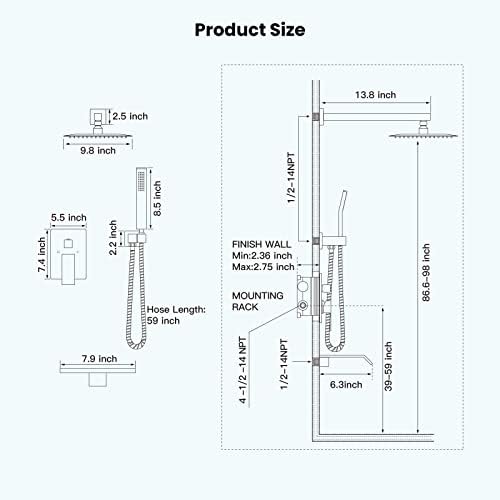Gotonovo 10 Inch Rain Shower Faucet System with Matte Black Finish
