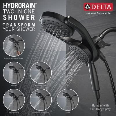 Delta HydroRain Two-in-One Shower Heads with MagnaTite and Matte Black Finish