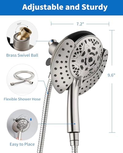 INAVAMZ 25GPM Dual Shower Head Combo with 60 Rotatable Hose