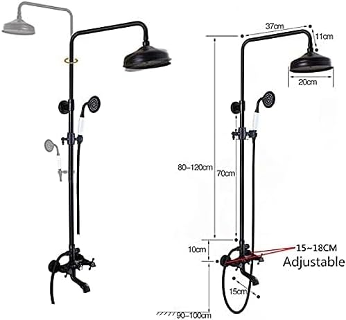 TECKI Dual Handle Bath Shower Set with Black Brass 8 Showerhead and Handshower