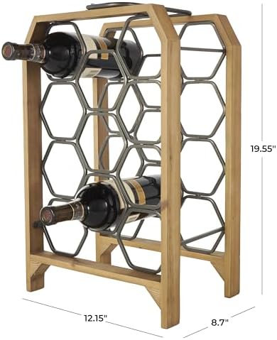 Deco 79 Industrial Wood Wine Rack with Gray Hex Holders