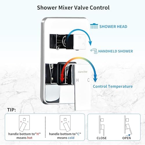 Hamckay 8 Inch Chrome Shower Faucet Set with Rain Head and Handheld