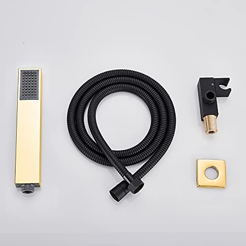 Black Gold Shower Faucet Set with Rain and Handheld Shower