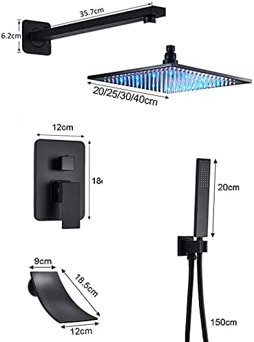 LED Shower Head Set with Waterfall Tub Spout and Handheld Shower