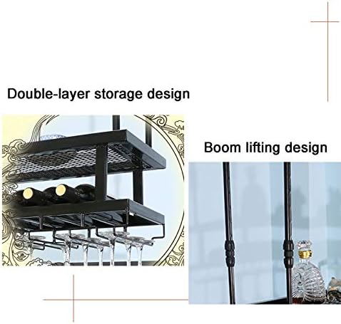 Industrial Hanging Wine Rack 2-Layer Metal Wall Mounted Glass and Bottle Holder
