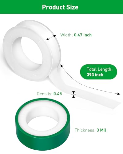 3 Roll Teflon Pipe Sealing Tape - 374 to 536F 390 in Length Green