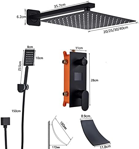 LED Digital Display Black Shower Faucet Set with Waterfall Tub Spout