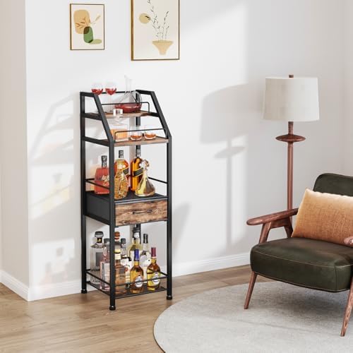 HapiRm 4-Tier Freestanding Wine Rack with Fabric Drawer