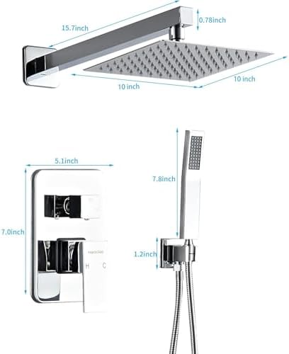 Hamckay 8 Inch Chrome Shower Faucet Set with Rain Head and Handheld