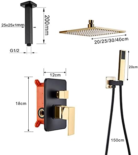 Black Gold Shower Faucet Set with Rain and Handheld Shower